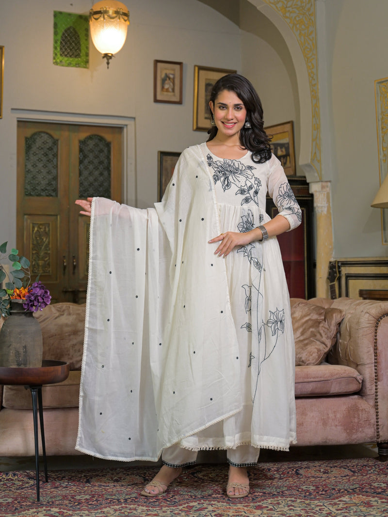 White Chinnon Kurti with Dupatta
