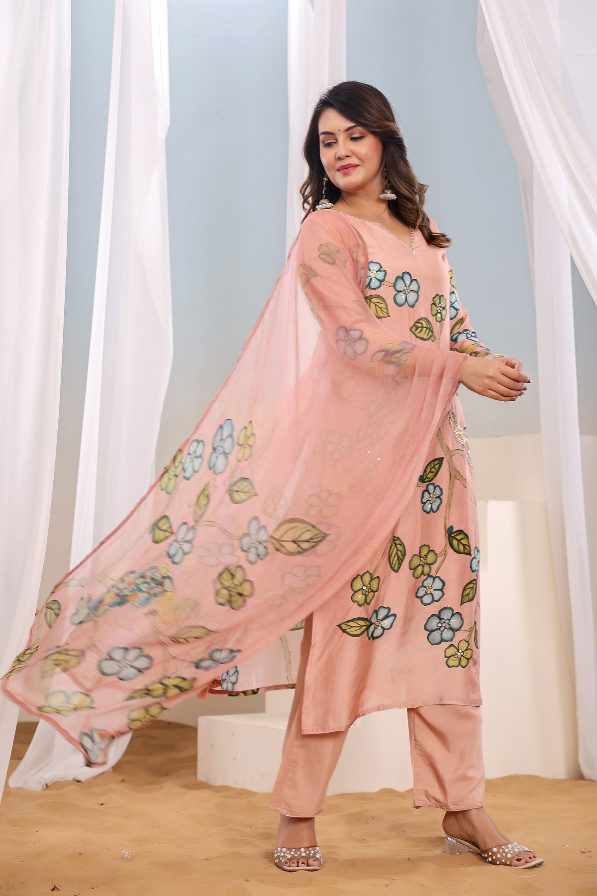 kurti set for women in peach