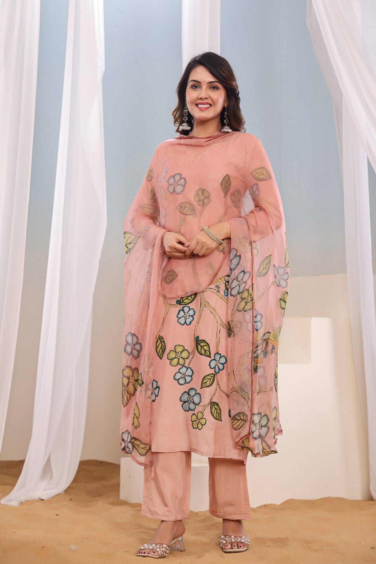 kurti set for women in peach