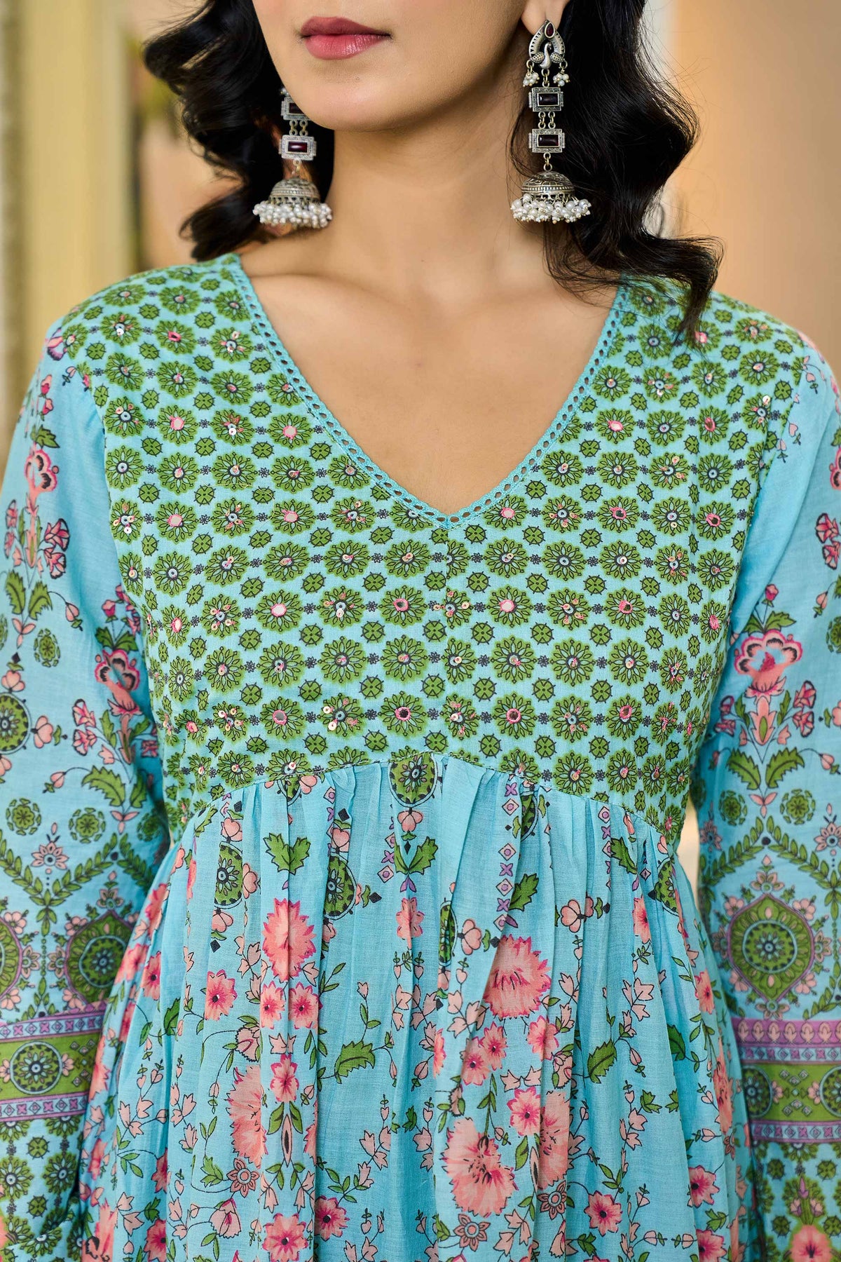 anarkali dress for women in pastel aqua blue