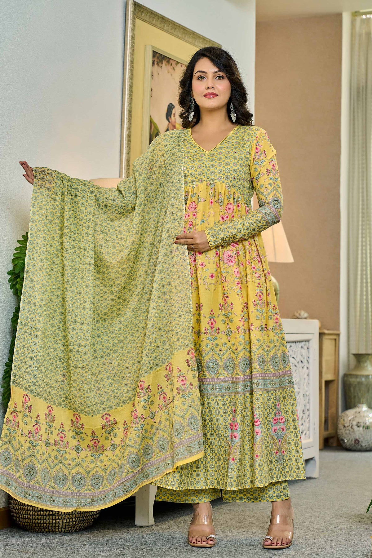 Ravika Pastel Aqua Yellow Anarkali Dress