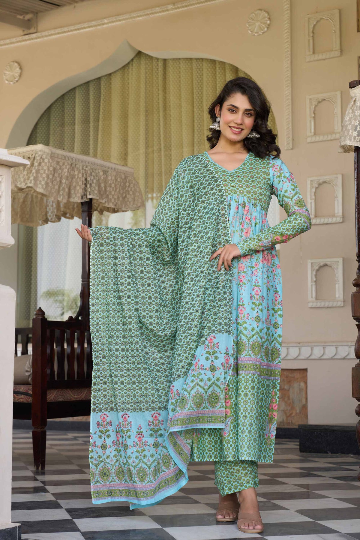 anarkali dress for women in blue