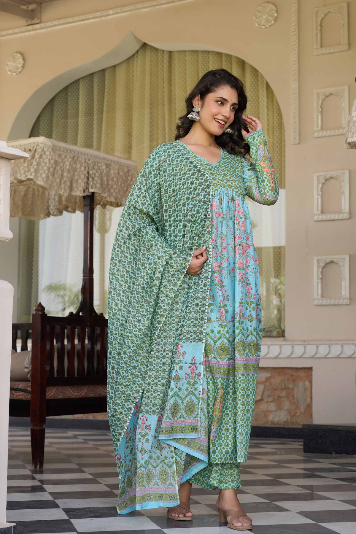 anarkali dress for women in blue