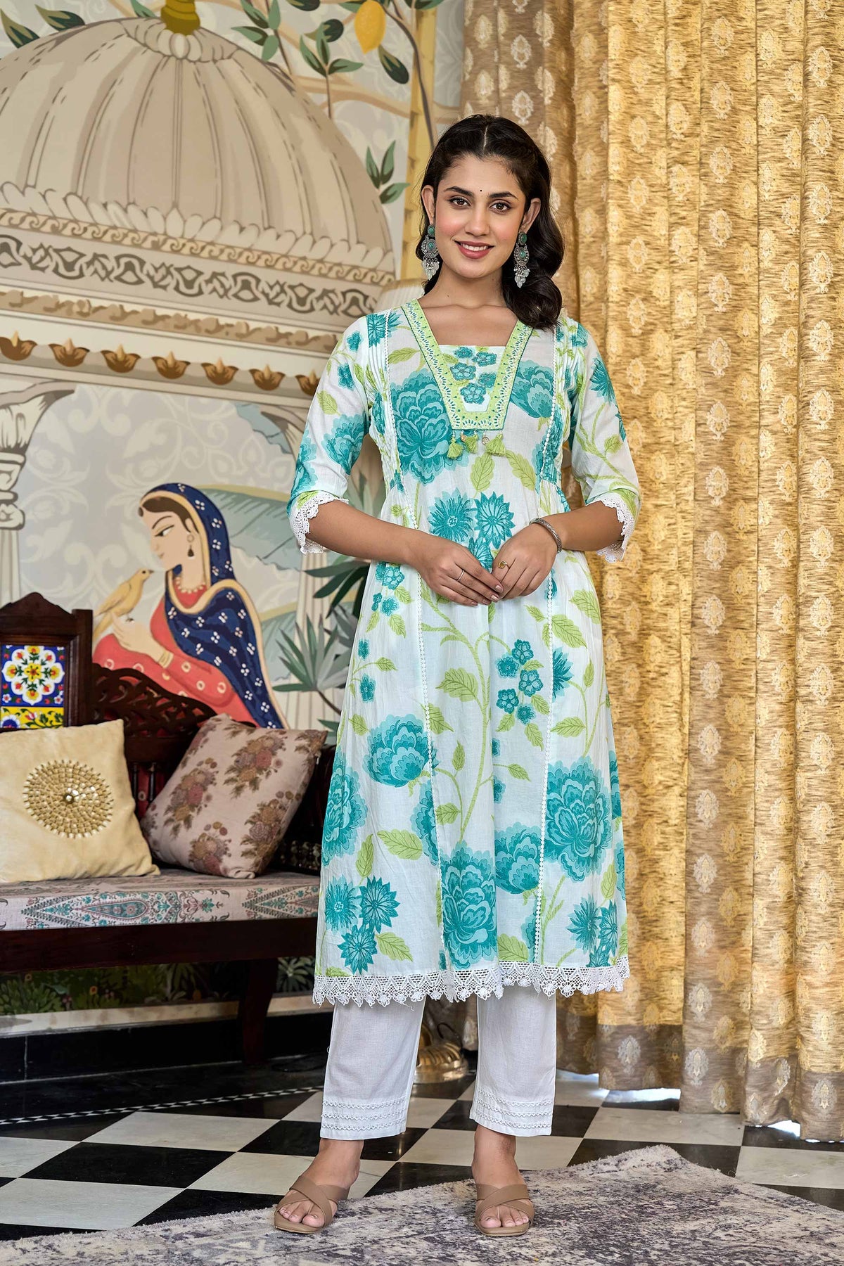 kurti set for women in light green