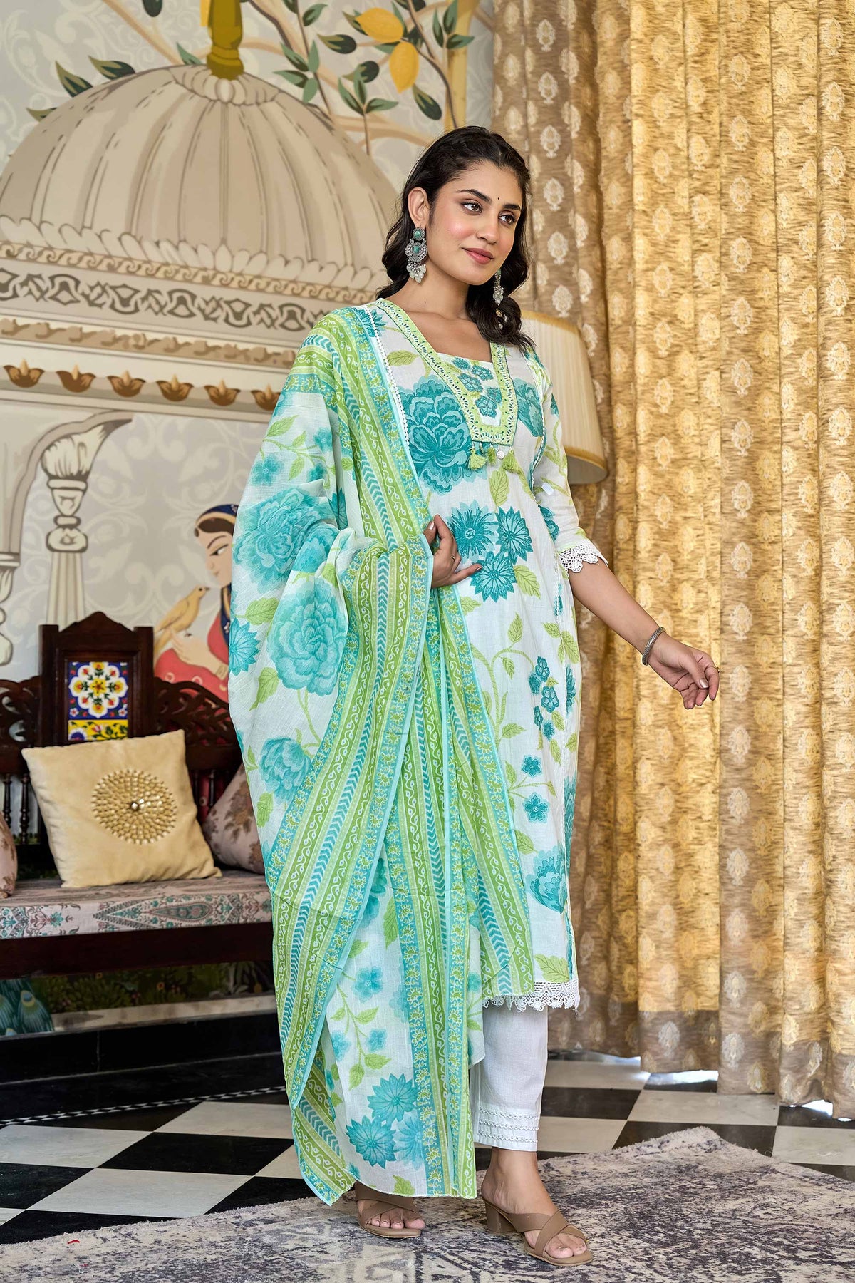 kurti set for women in light green