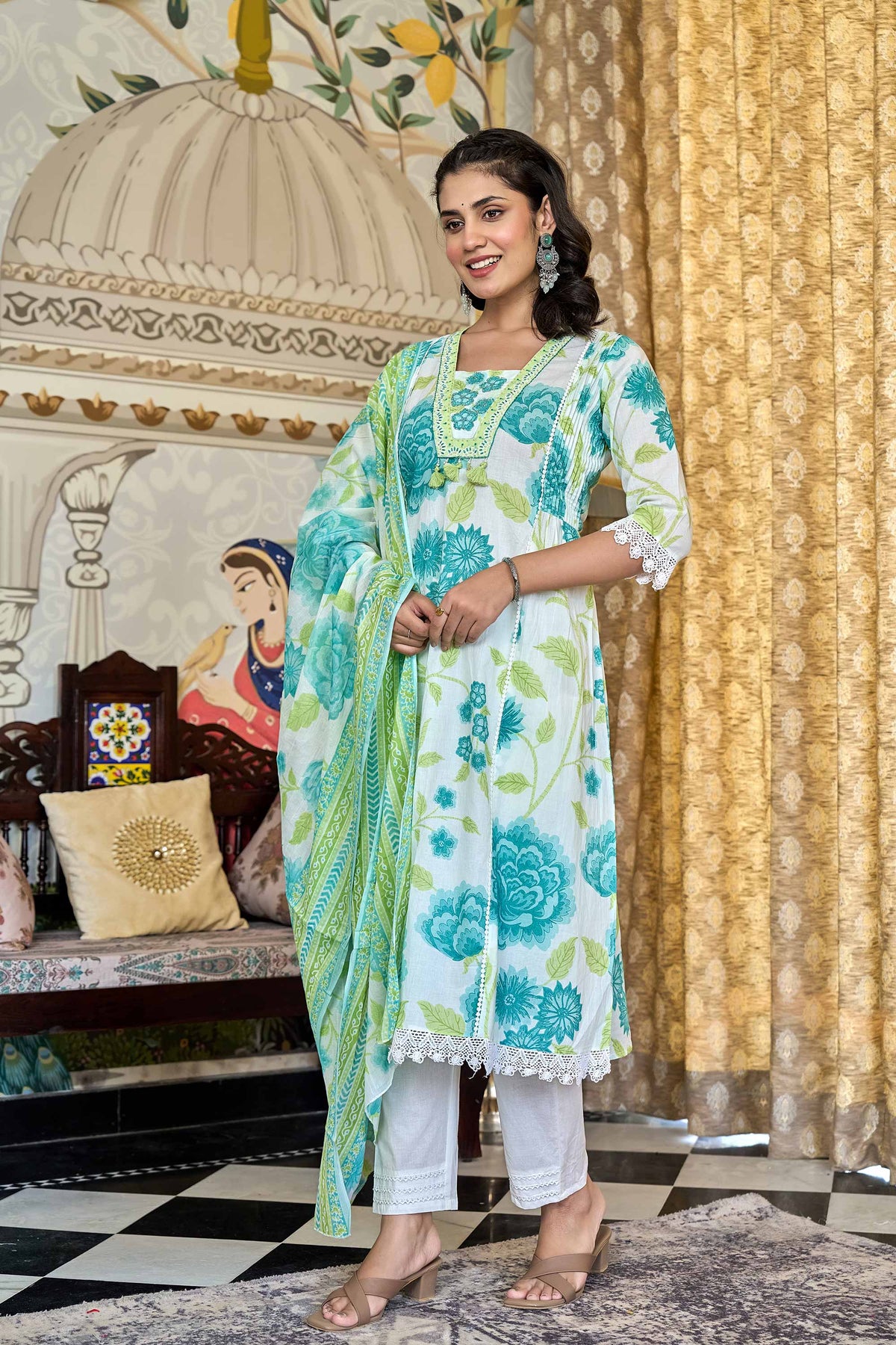 kurti set for women in light green