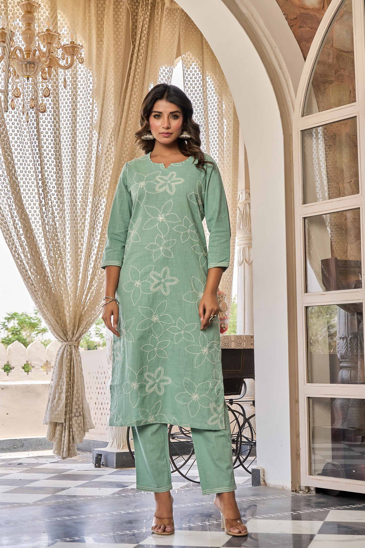 kurti set for women in mint green
