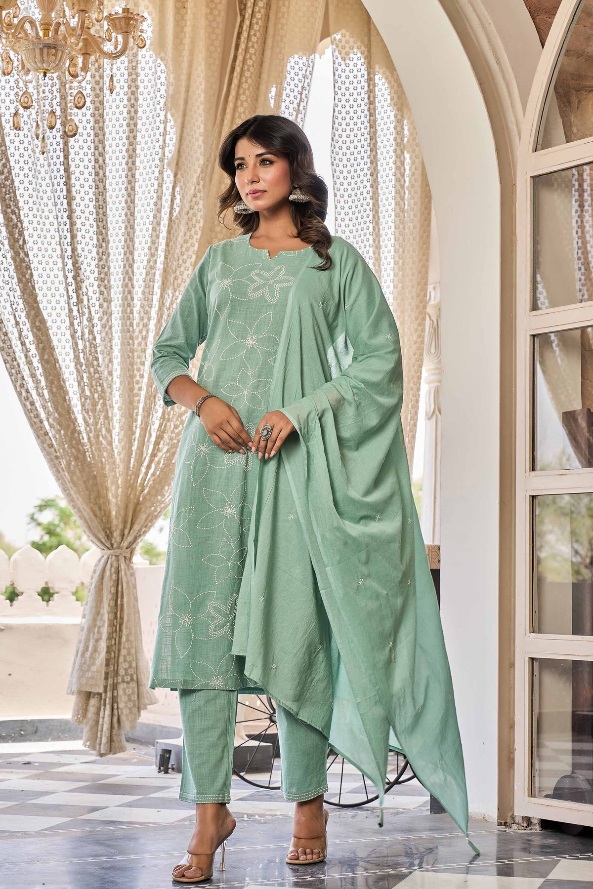 kurti set for women in mint green
