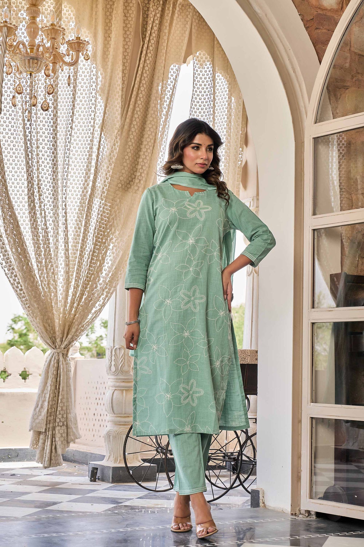 kurti set for women in mint green