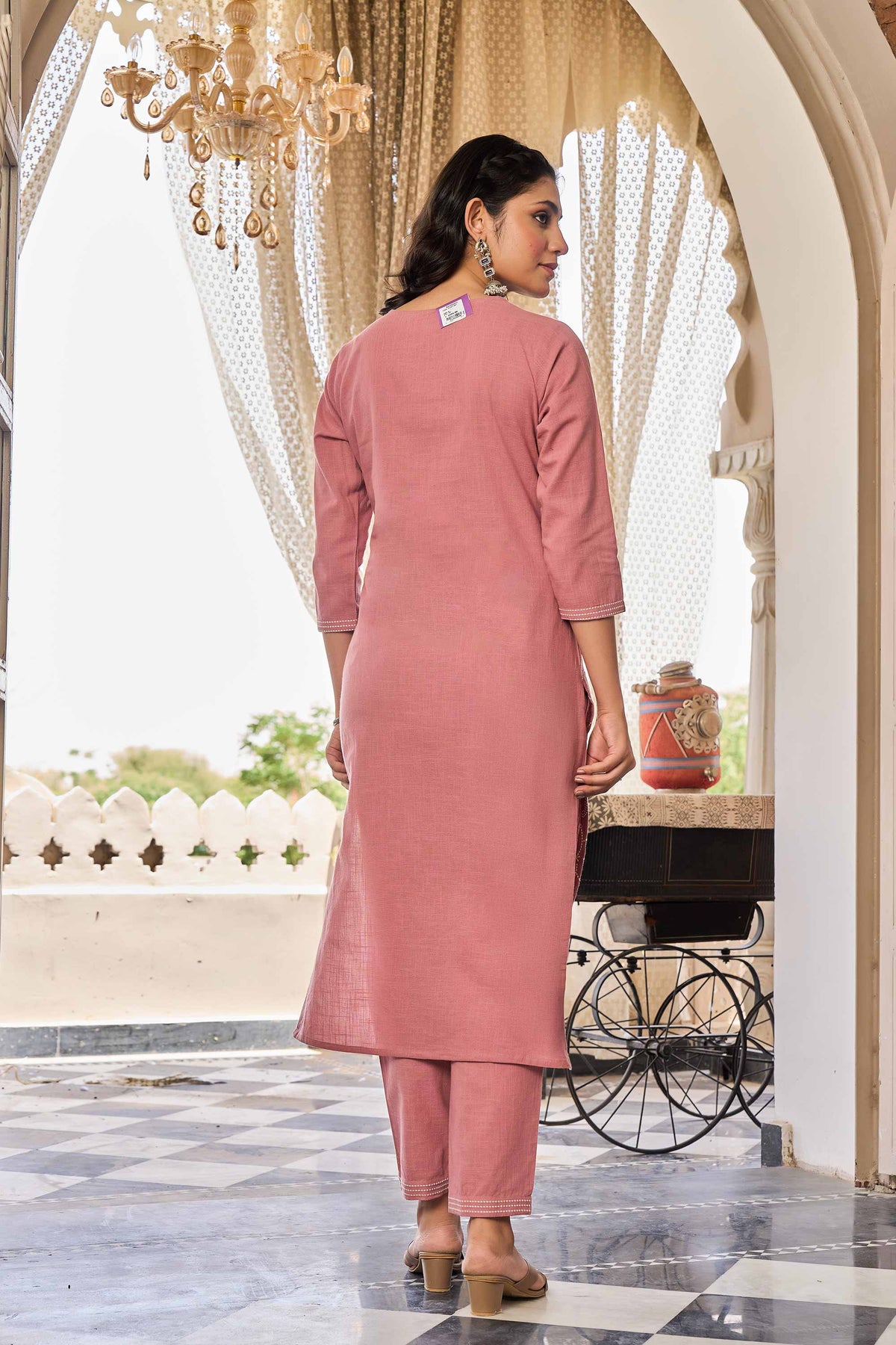 kurti set for women in dusty rose pink