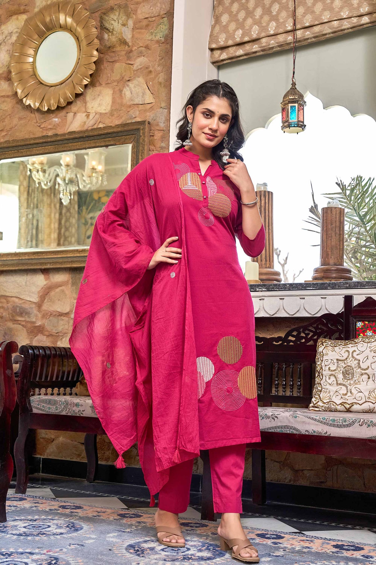kurti set for women in dark pink