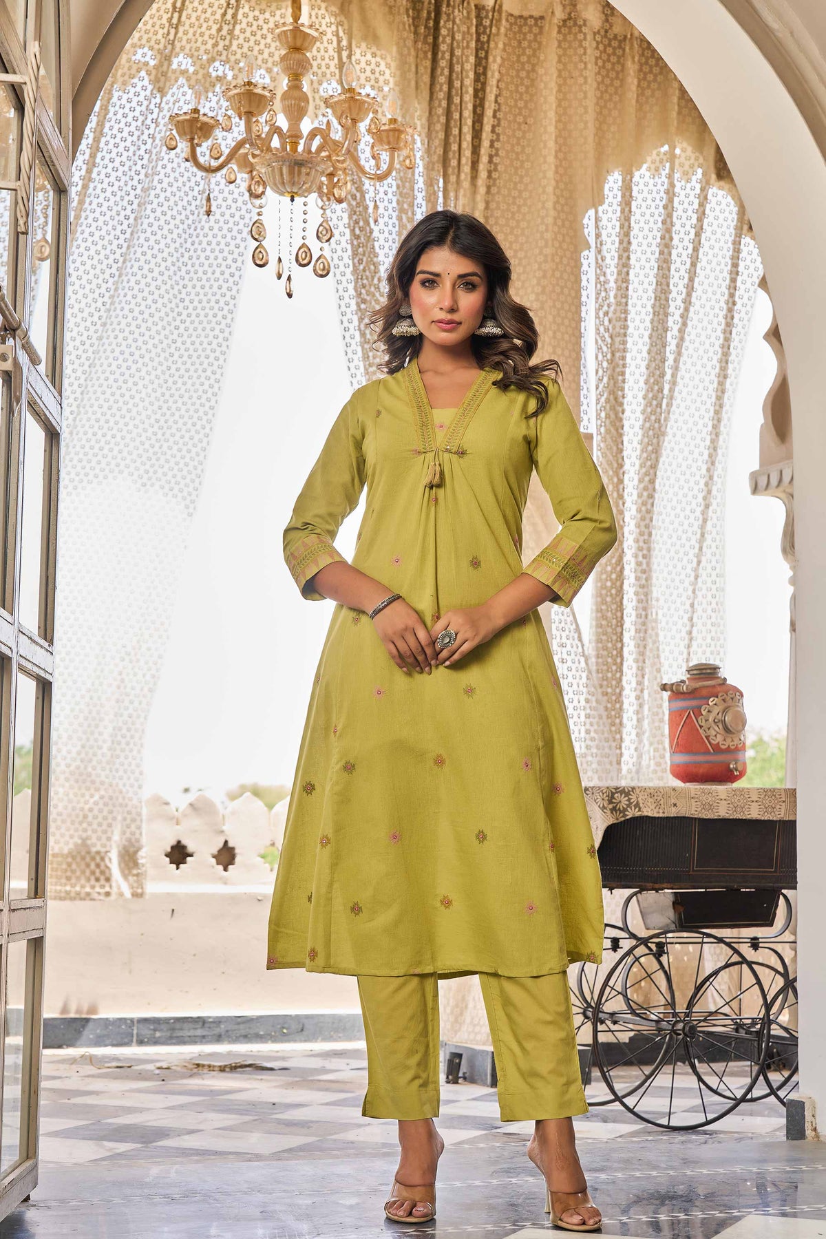 kurti set for women in pistachio green