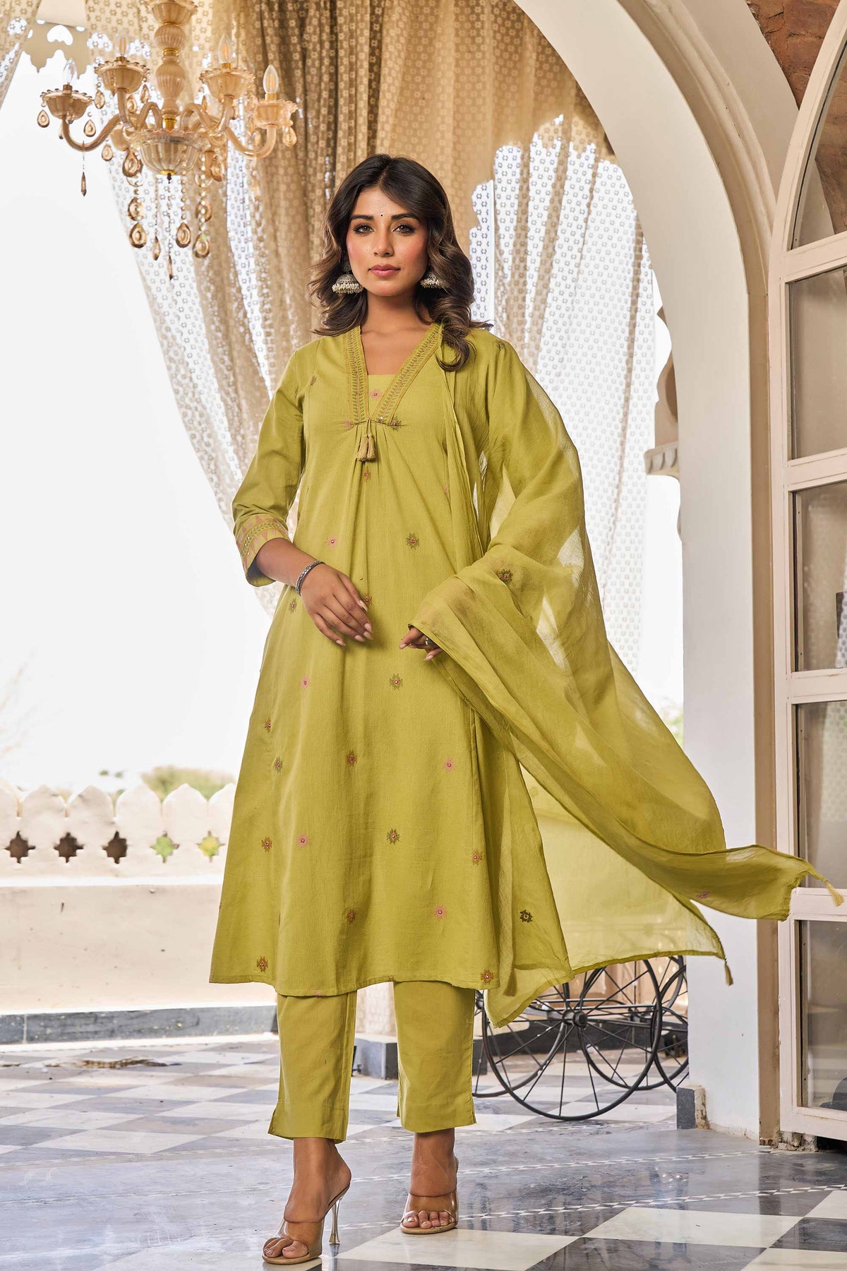 kurti set for women in pistachio green