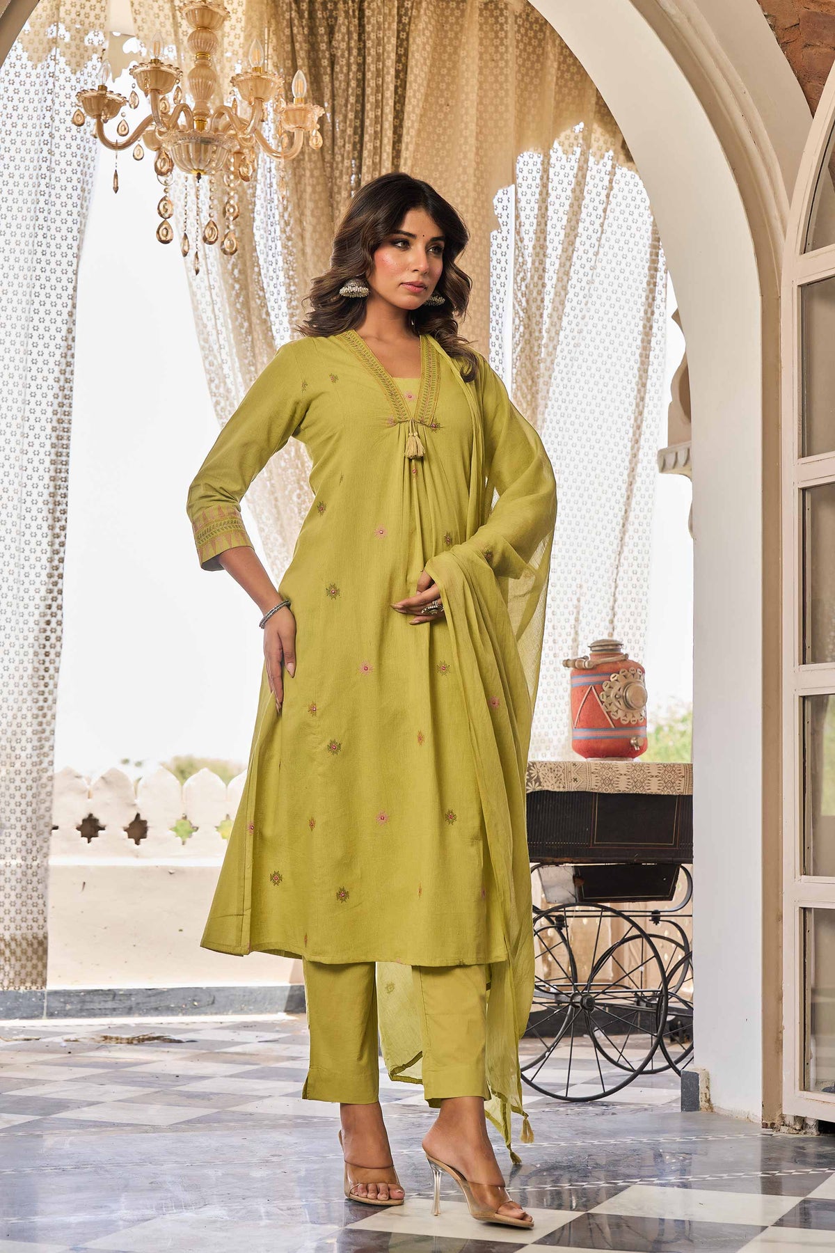 kurti set for women in pistachio green