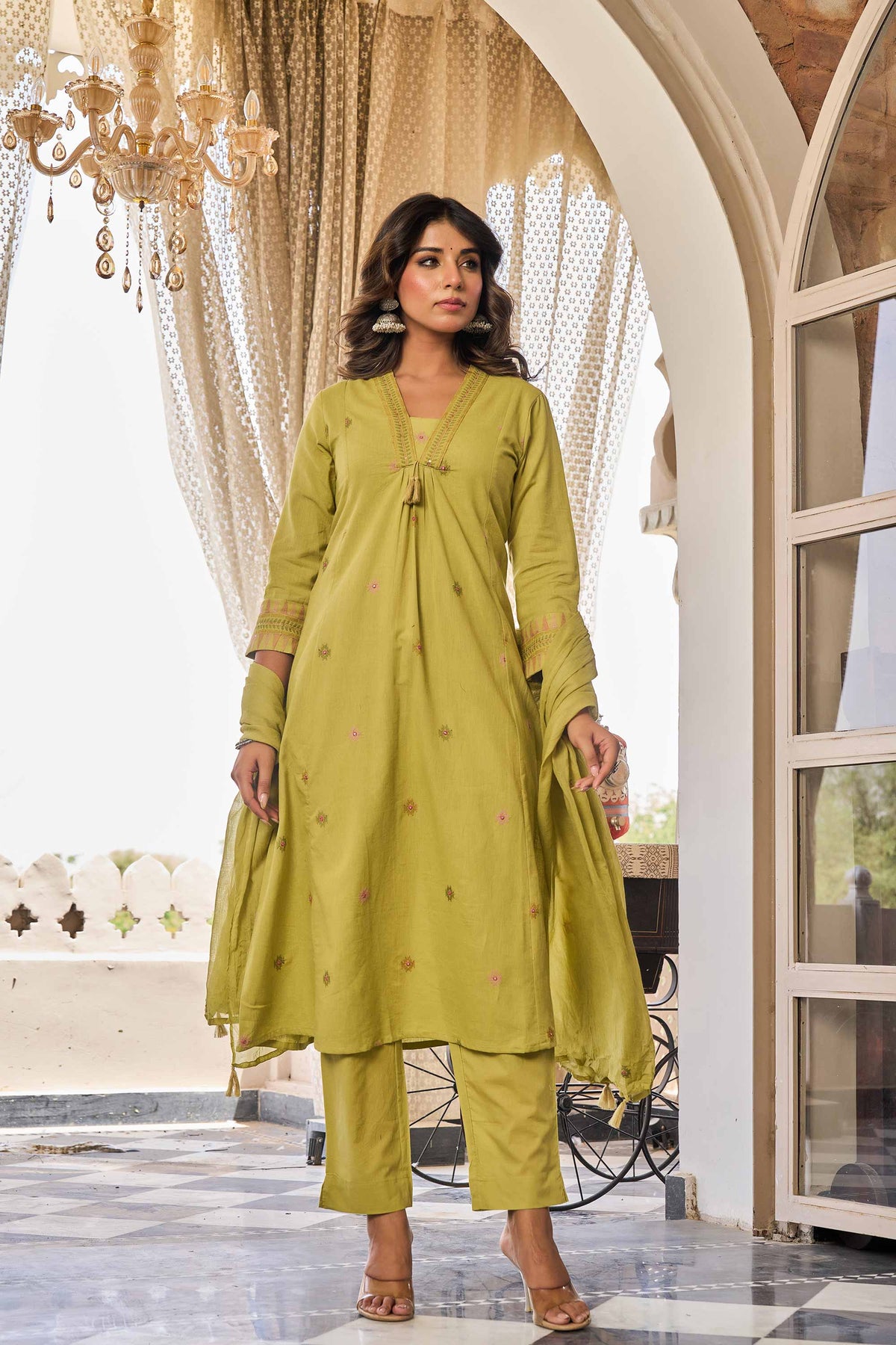 kurti set for women in pistachio green