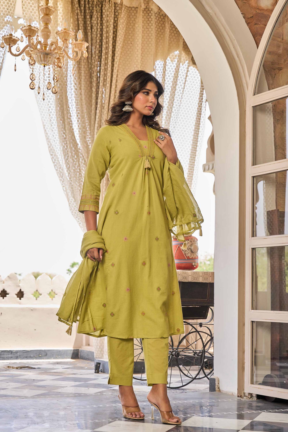 kurti set for women in pistachio green