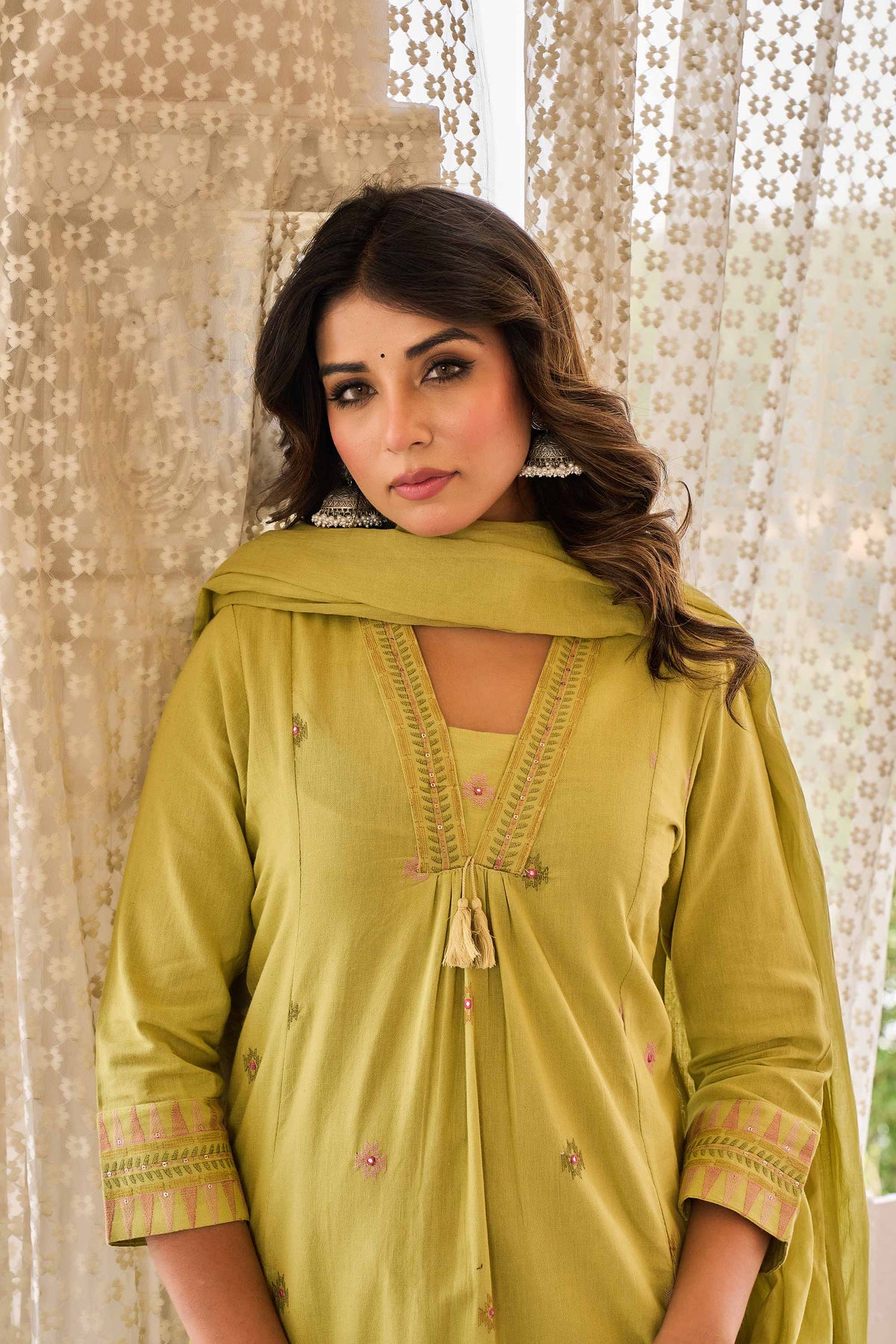 kurti set for women in pistachio green