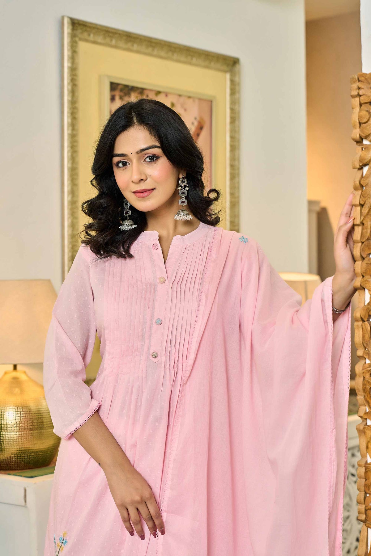 kurti set for women in baby pink