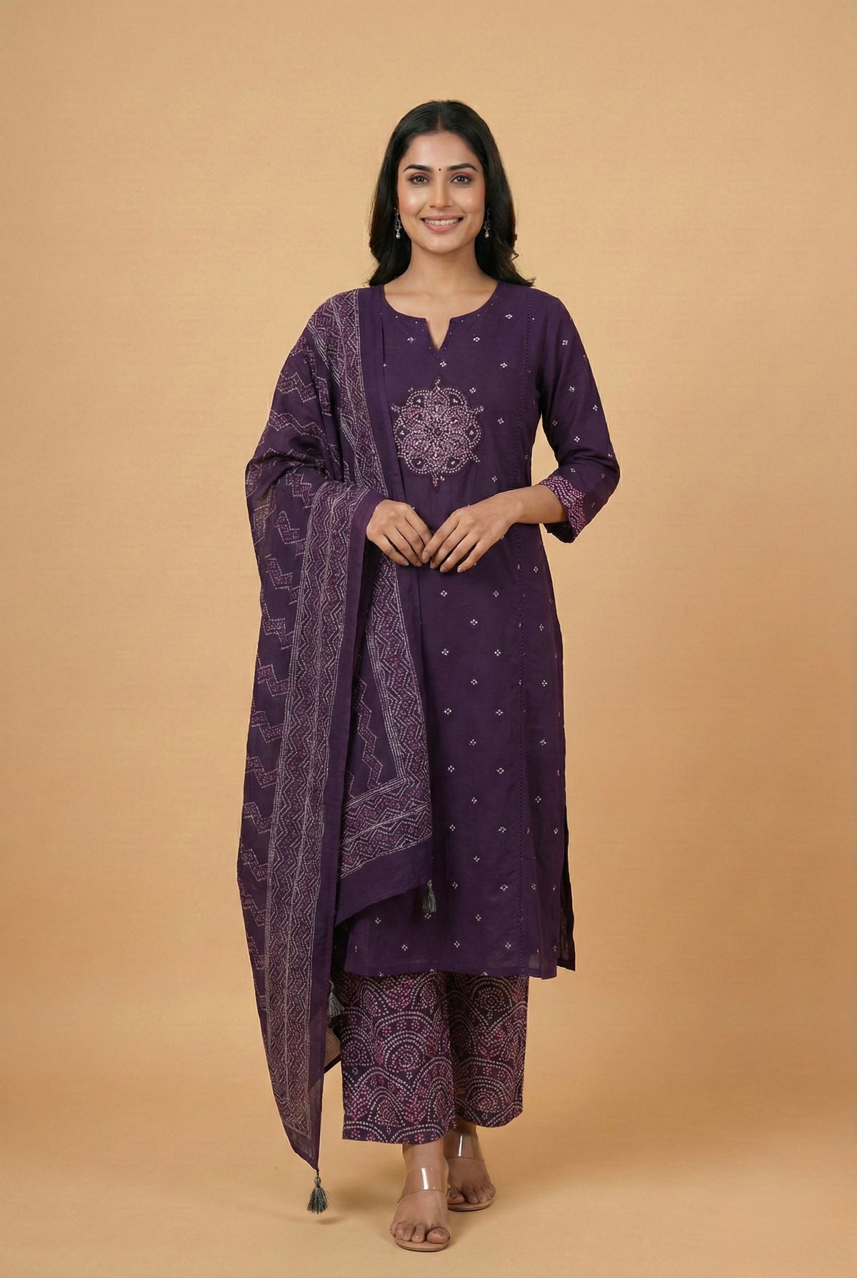 Bandhani Floral Printed Straight Kurti
