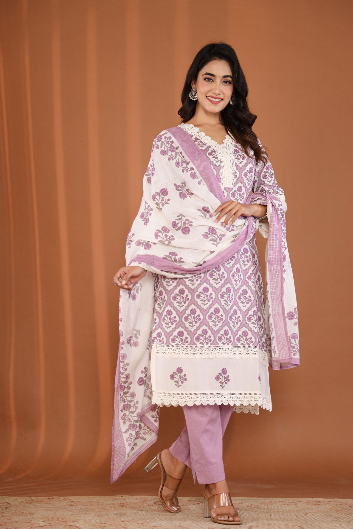 Light Lavender A-Line Cut Kurti Set Elegant Ethnic Wear