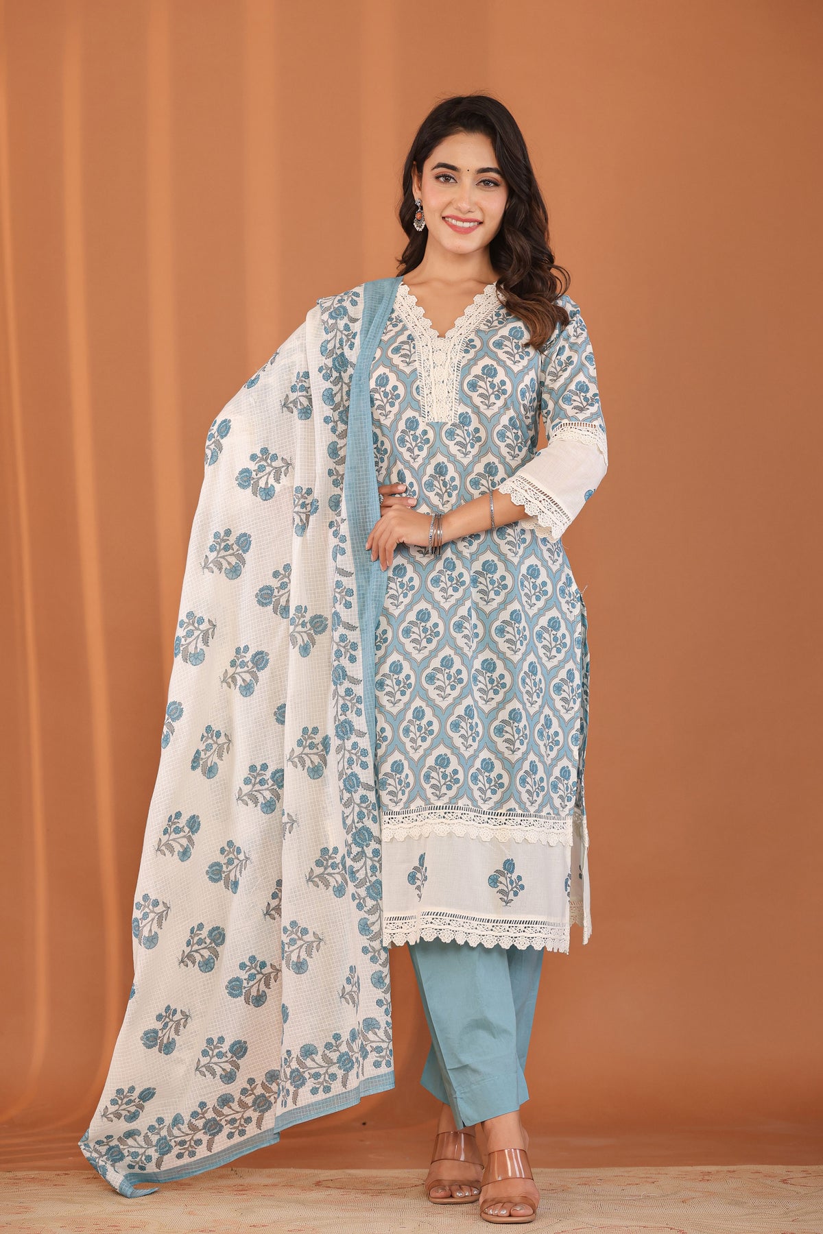 Sky Blue A-Line Cut Kurti Set Elegant Ethnic Wear