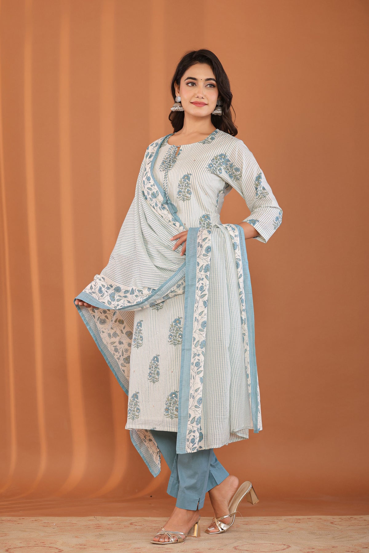 kurti set for women block print in blue