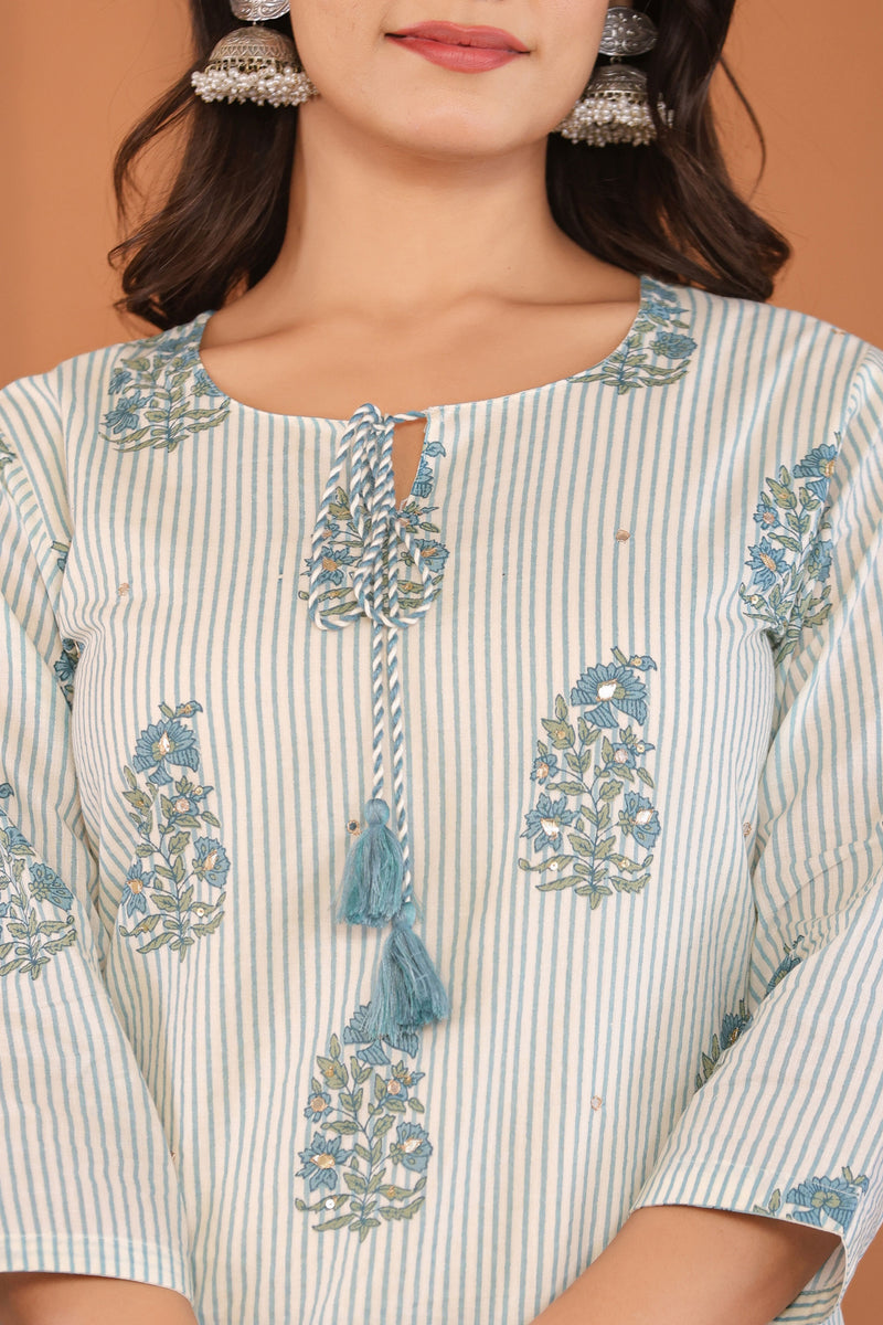 kurti set for women block print in blue