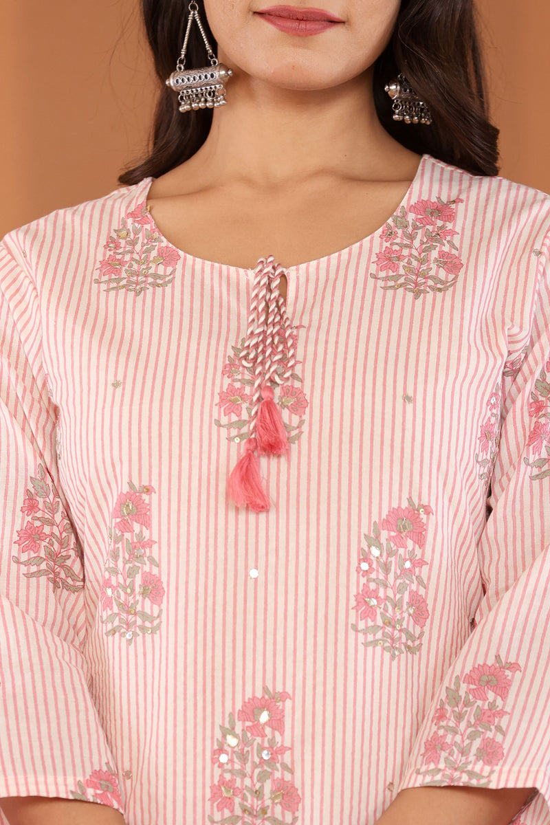 kurti set for women printed in baby pink
