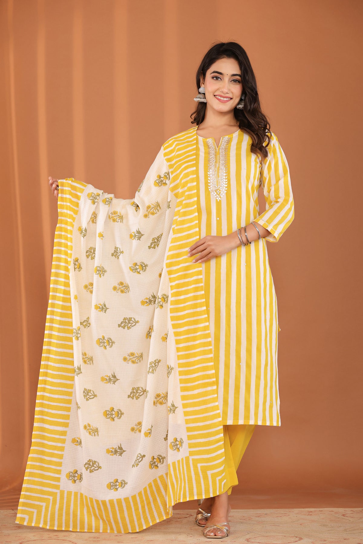 kurti set for women gotta patti in yellow