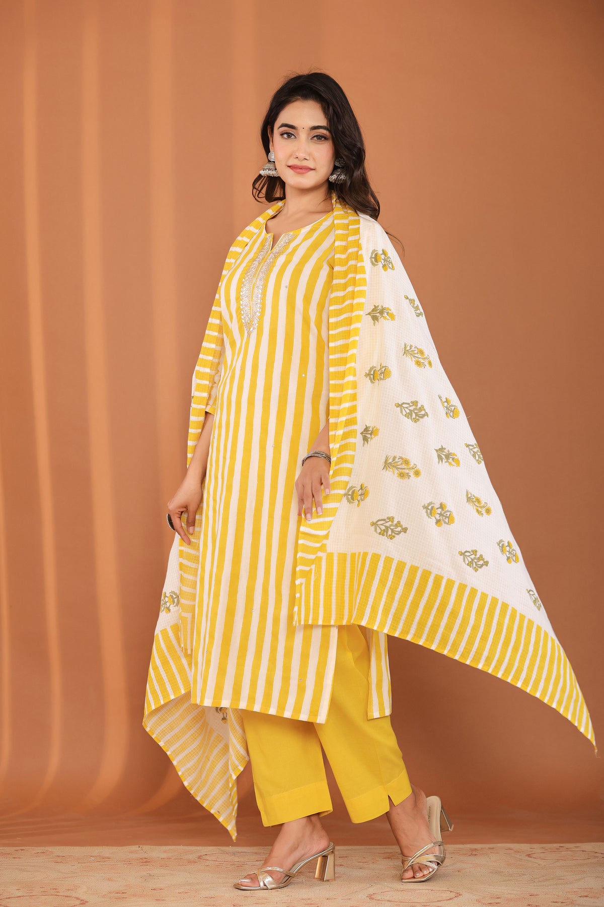 kurti set for women gotta patti in yellow