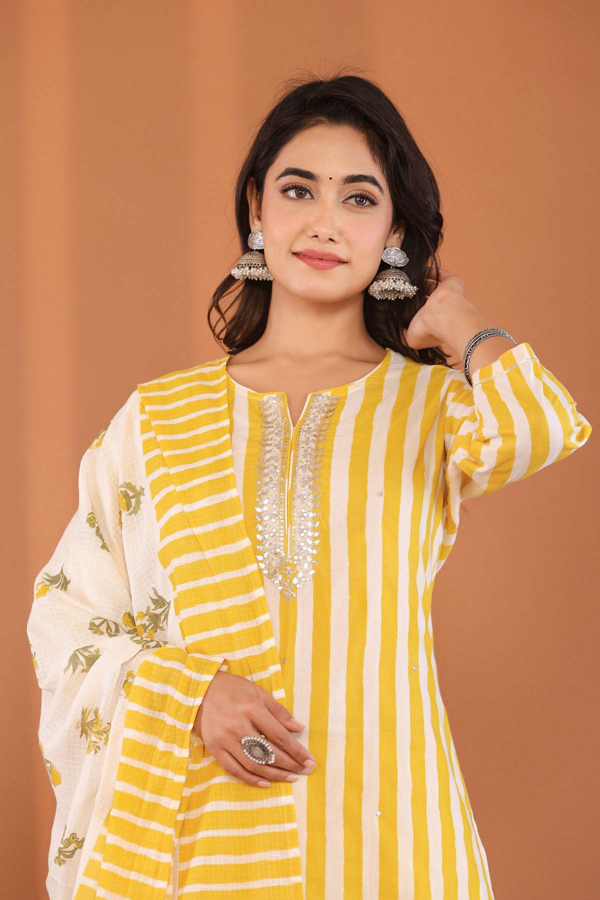 kurti set for women gotta patti in yellow