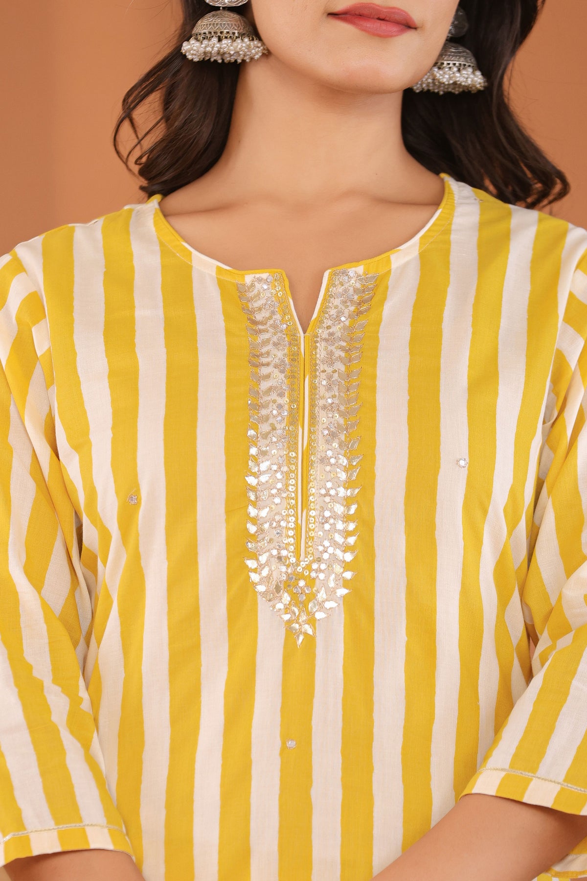 kurti set for women gotta patti in yellow