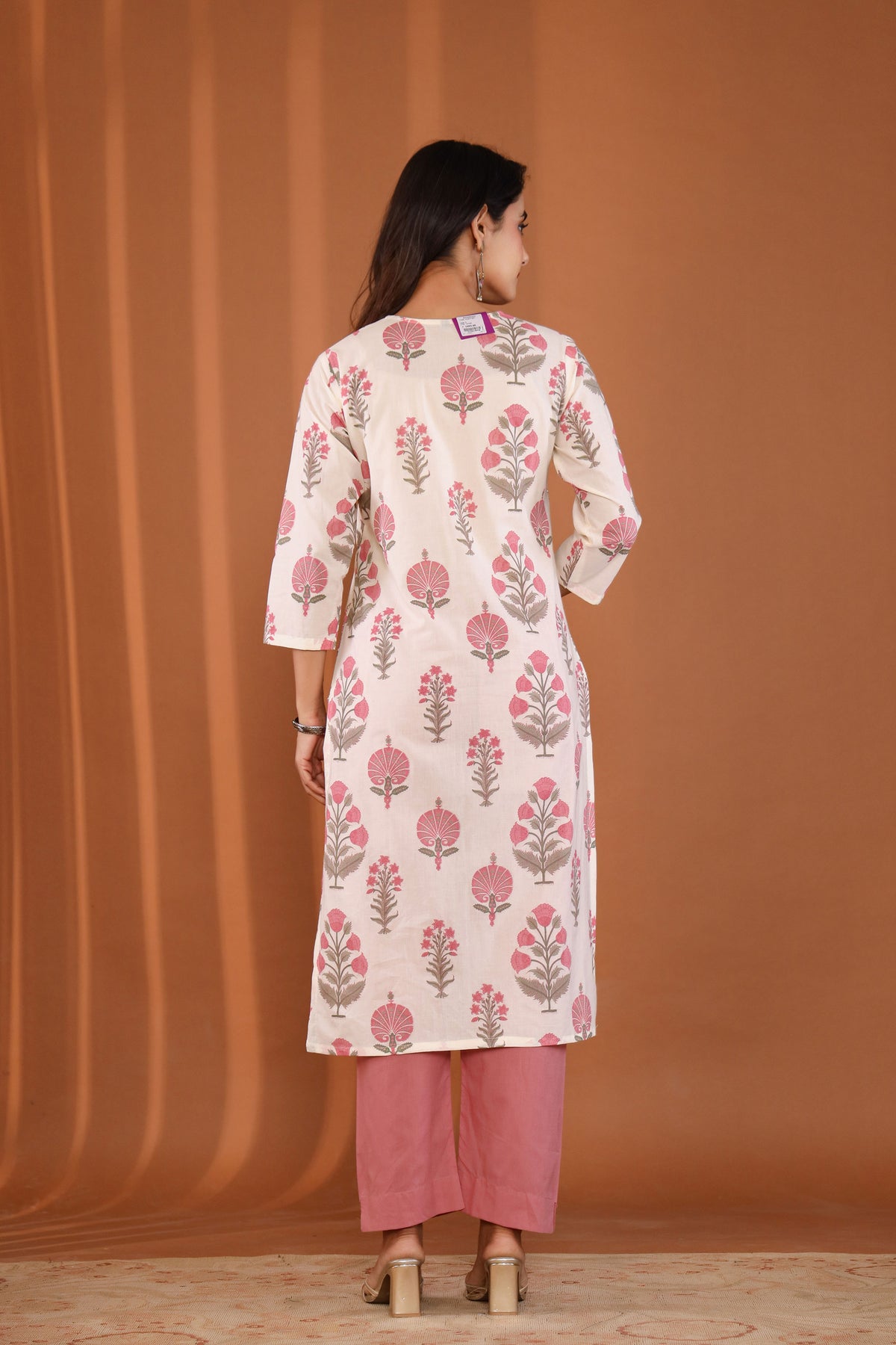 kurti set for women in cotton light pink