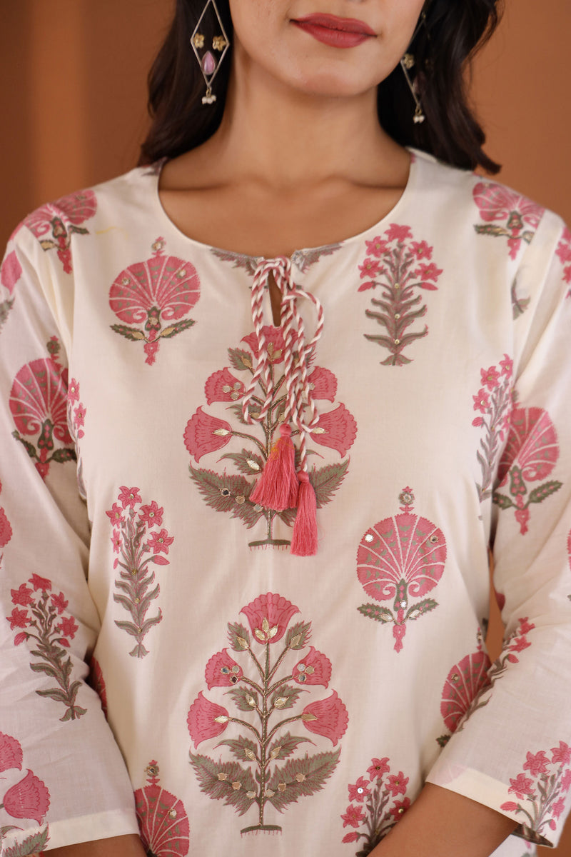 kurti set for women in cotton light pink