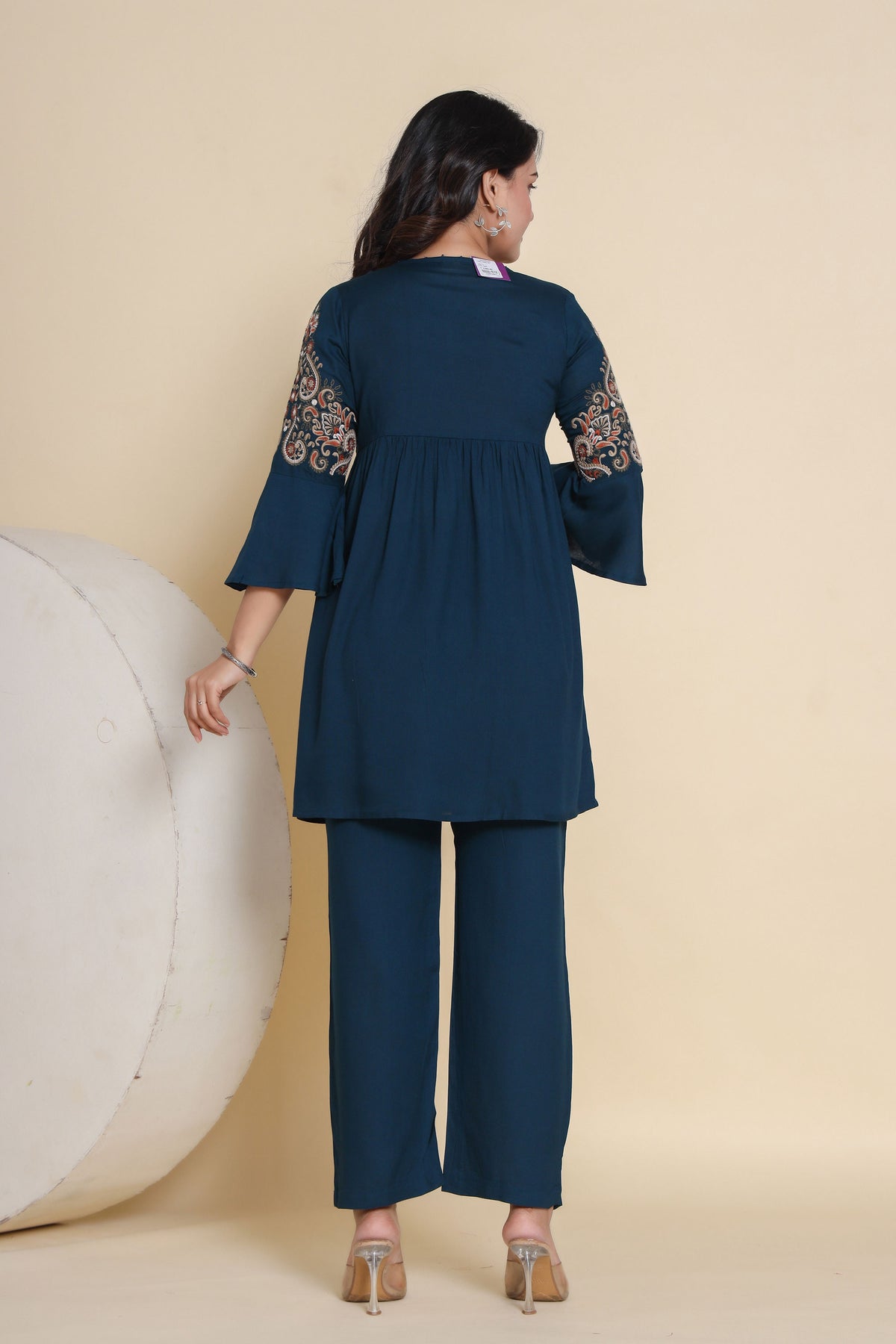co-ord set for women thread work in dark green