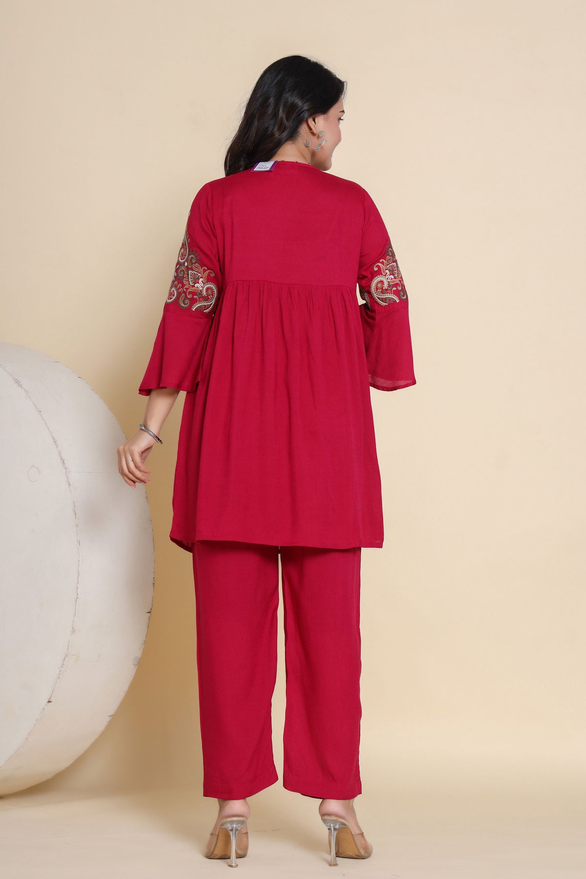 co-ord set for women thread work in dark pink