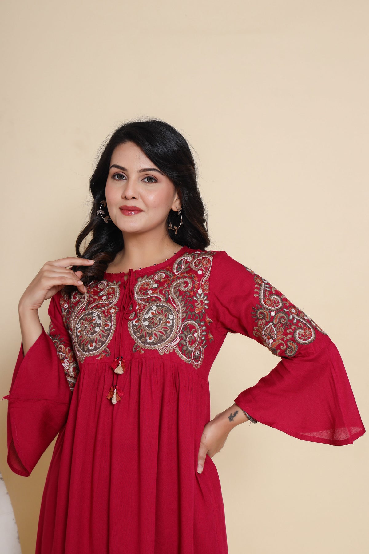co-ord set for women thread work in dark pink