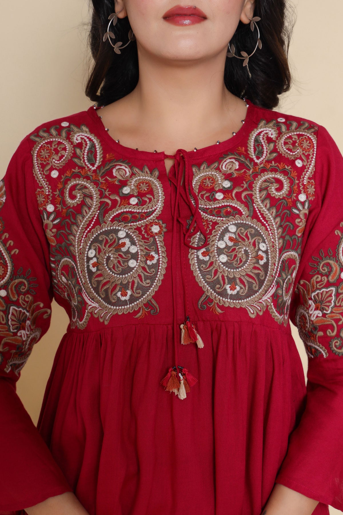 co-ord set for women thread work in dark pink