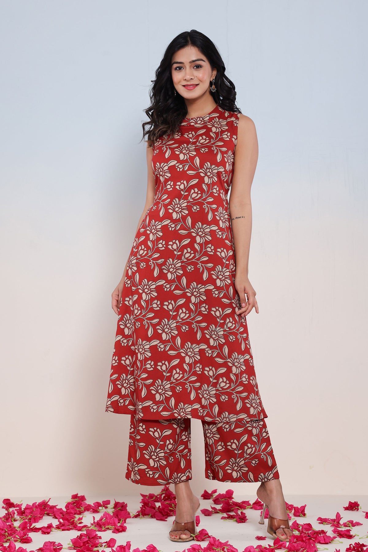 Stylish Maroon Rayon Printed A-Line Co-Ord Set