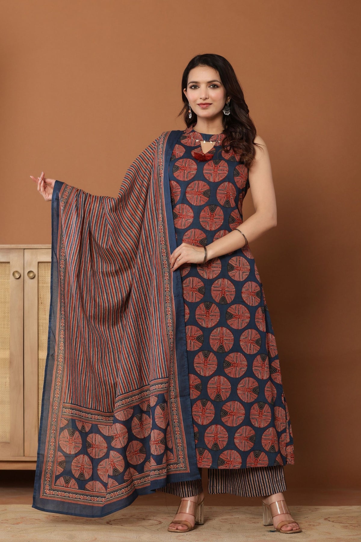 kurti set plazo pant for women cotton blue