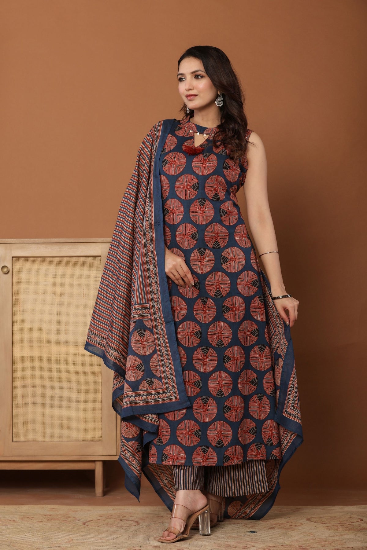 kurti set plazo pant for women cotton blue