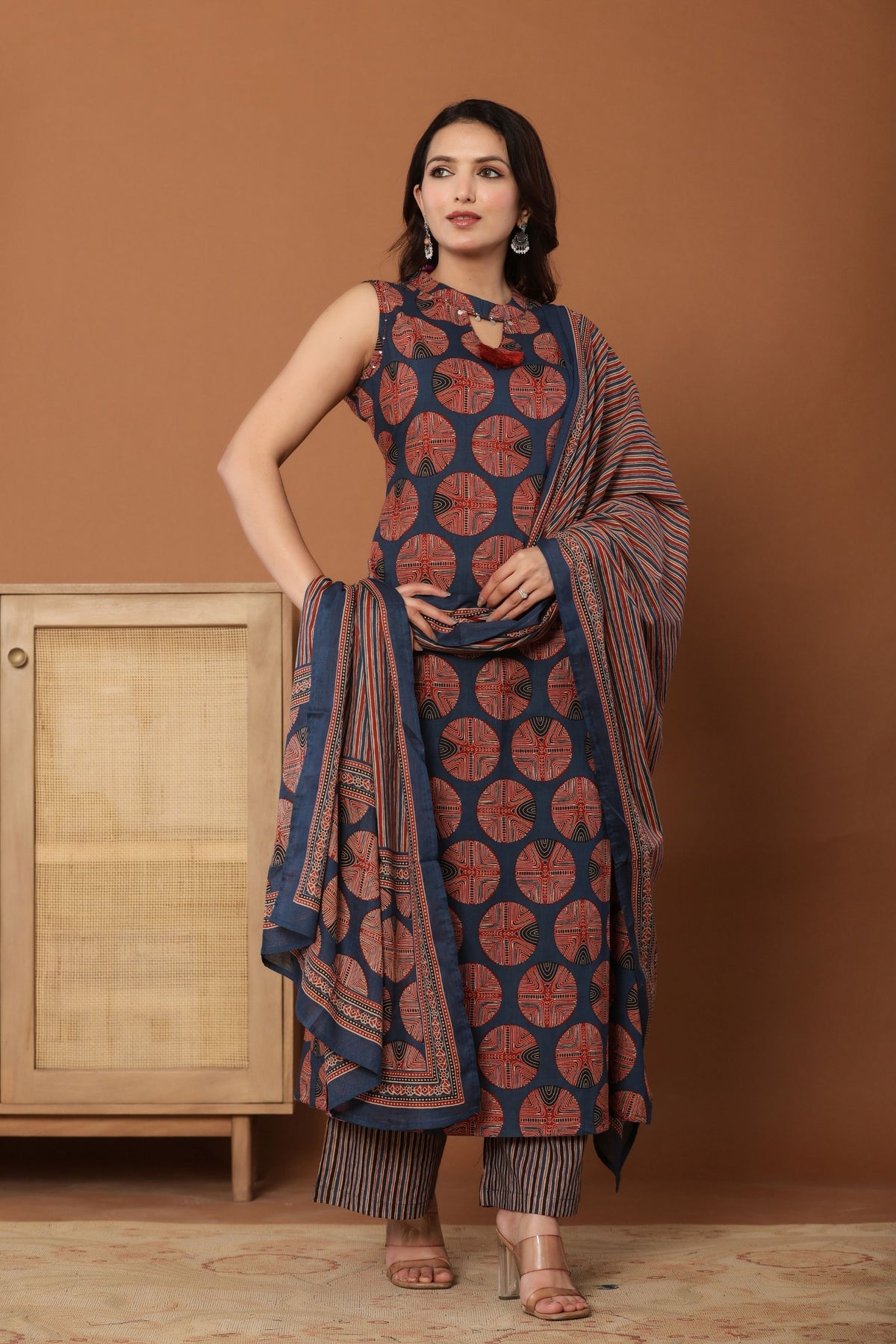 kurti set plazo pant for women cotton blue
