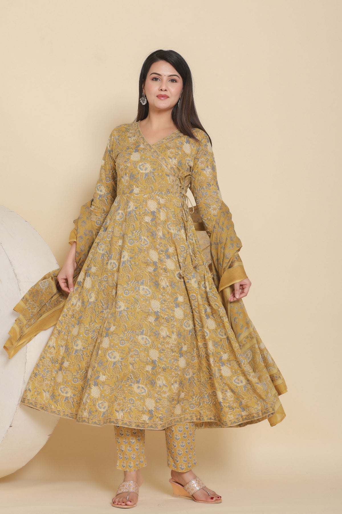 kurti set for women block print in sand color