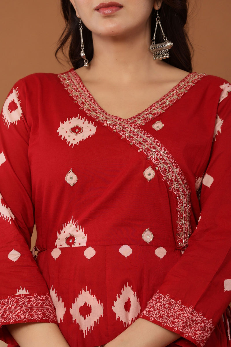 anarkali dress for women kardana work in red