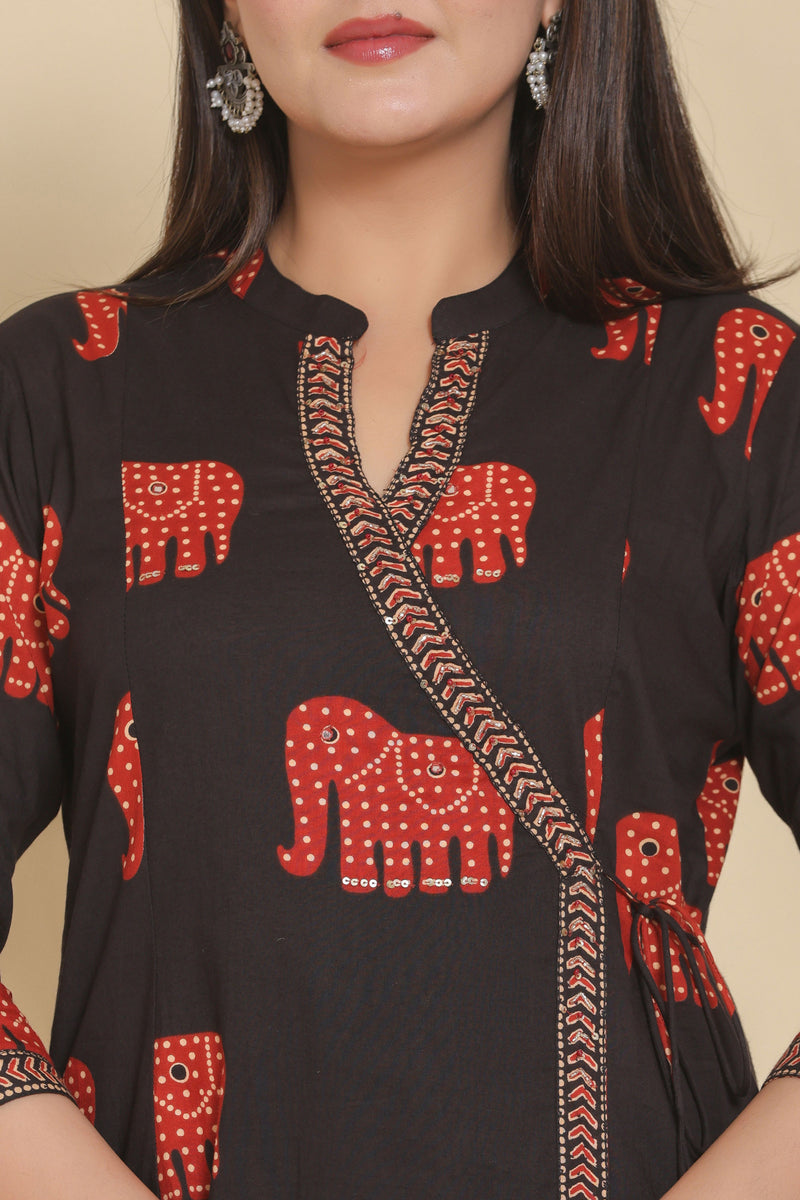 kurti set for women block print in black