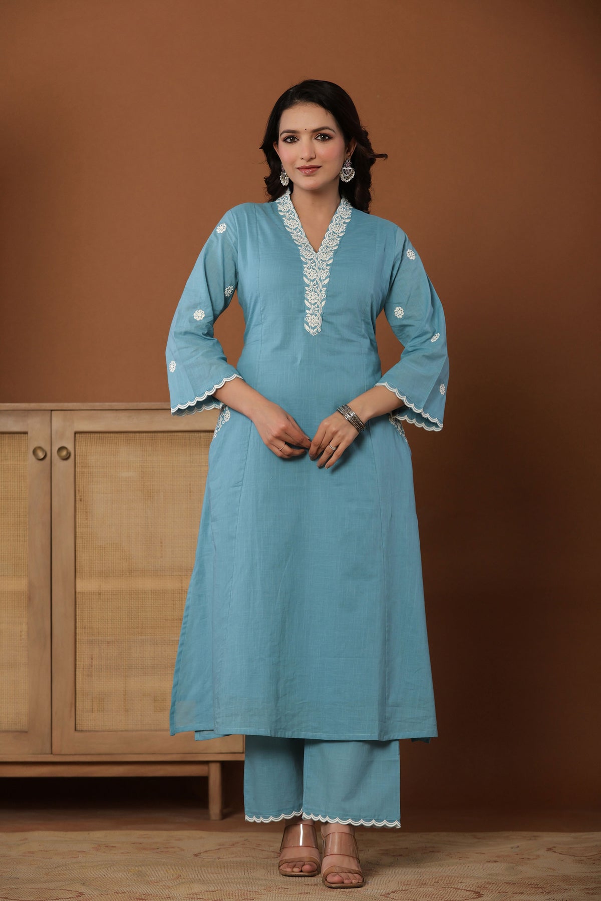 kurti set plazo set for women in sky blue