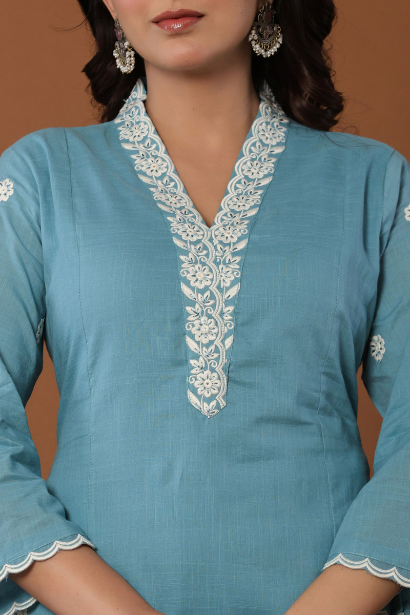 kurti set plazo set for women in sky blue