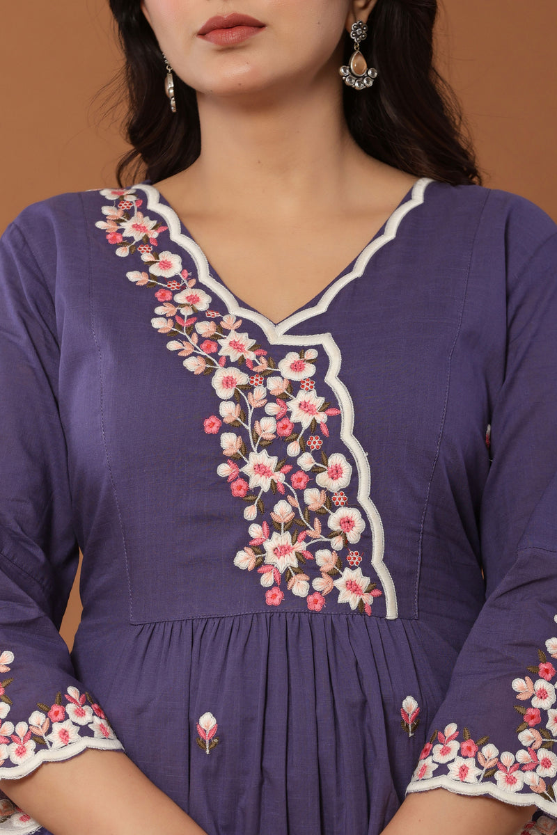 kurti set for women in purple thread work