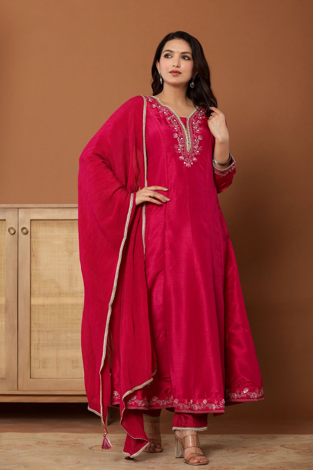 anarkali dress for women in rani