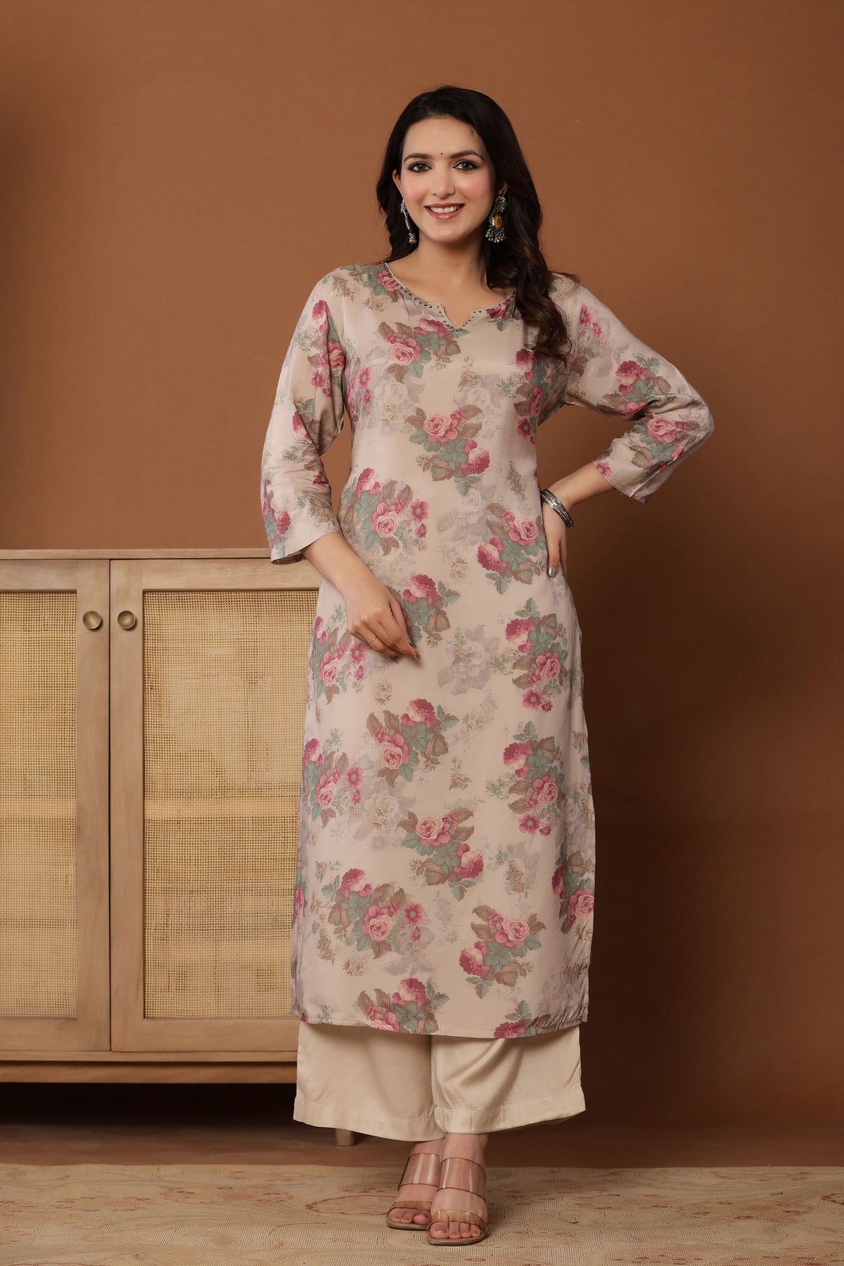 kurti set plazo pant for women in ivory